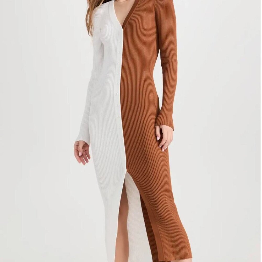 Staud Shoko Color Block Ribbed Sweater Dress - Size XS